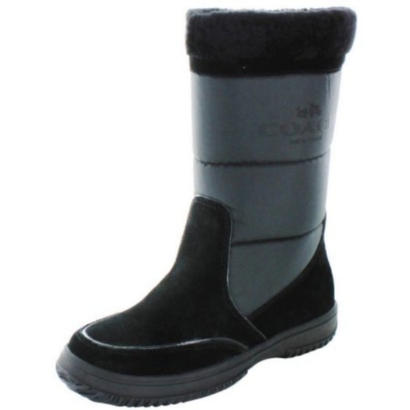 Coach Winter Snow Boots Sherman Suede Nylon Logo - Picture 3 of 7